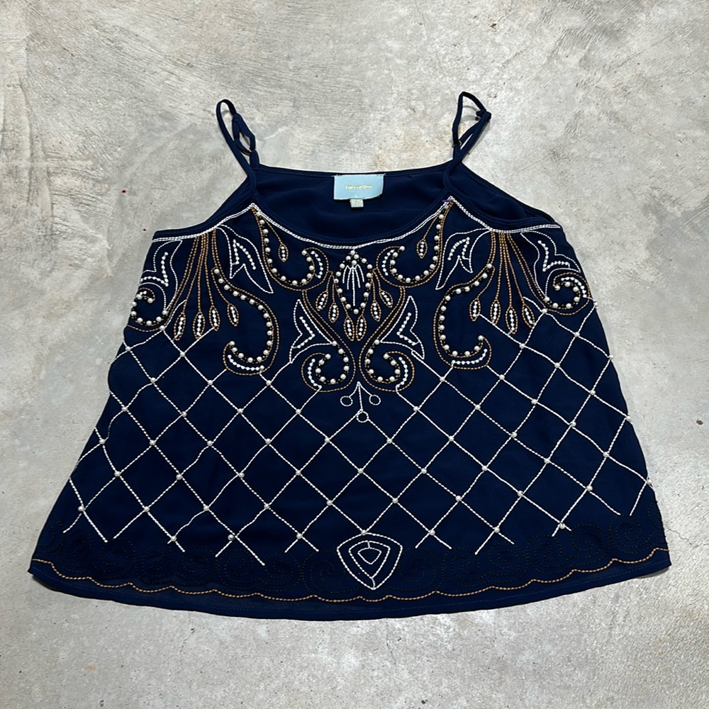 Skies are Blue Navy beaded top /‎ size S / H-9